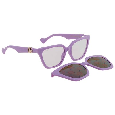 Pre-owned Gucci Violet Logo Clip-on Cat Eye Ladies Sunglasses Gg1542s 002 55 In Purple