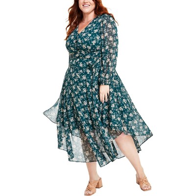 Женское зеленое дневное платье макси с цветочным принтом Vince Camuto плюс 2X BHFO 9657
