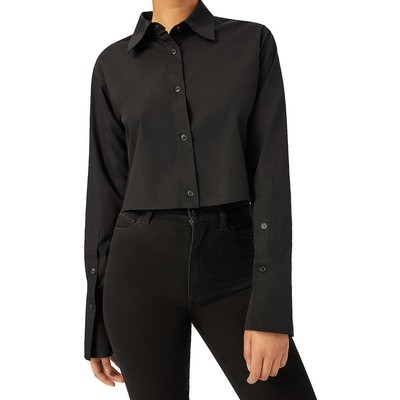 DL1961 Womens Lisette Black Cotton Cropped Button-Down Top Shirt L BHFO 6481