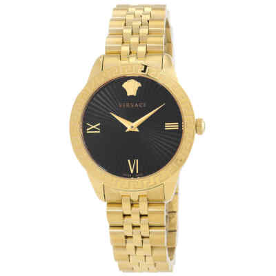 Pre-owned Versace Greca Signature Black Dial Ladies Watch Vevc01121