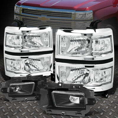 ДЛЯ 2014-2015 CHEVY SILVERADO 1500 СВЕТОДИОДНЫХ ХРОМИРОВАННЫХ ПРОЗРАЧНЫХ ФАР + ПРОЗРАЧНЫЕ ПРОТИВОТУМАННЫЕ ФАРЫ