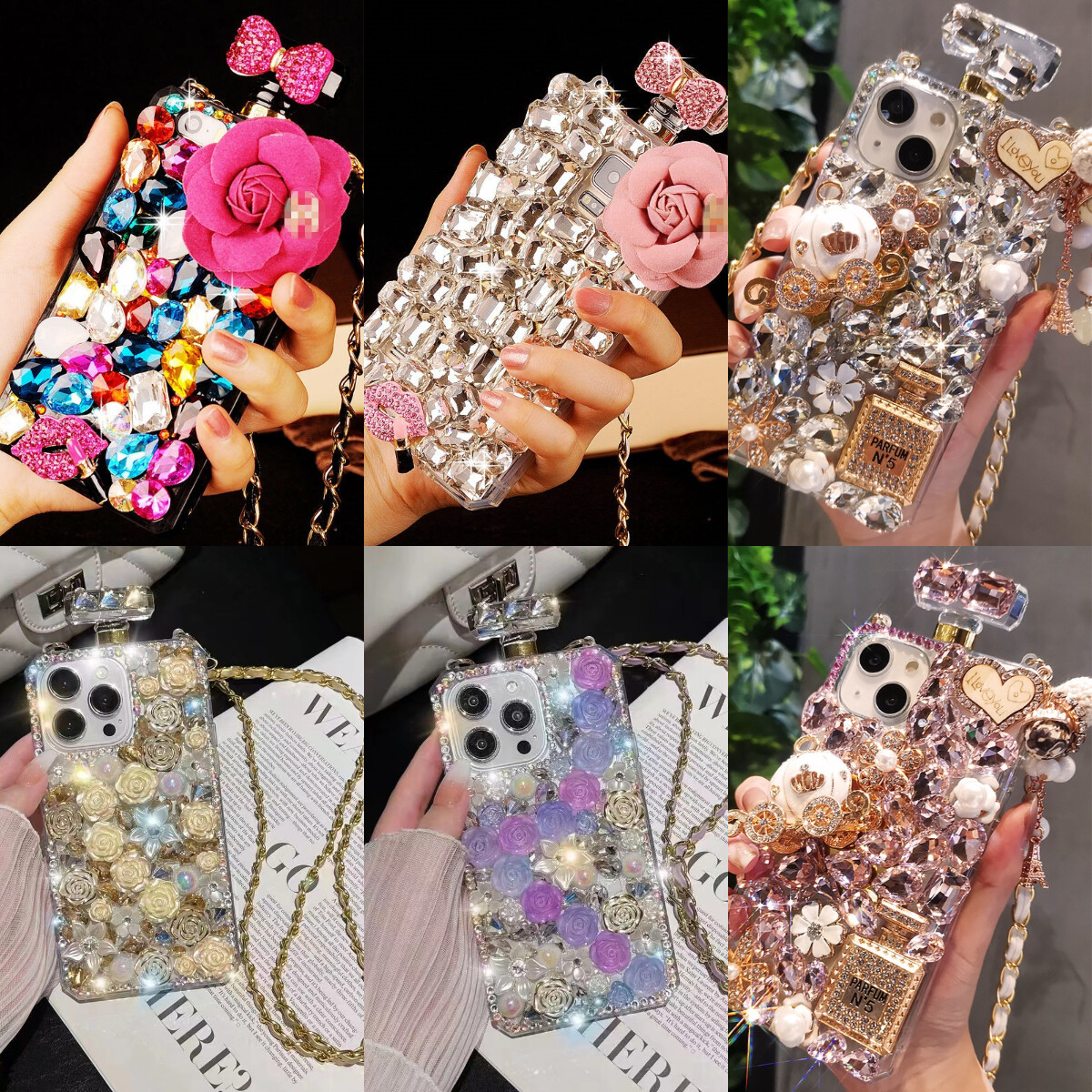 For iPhone 15 14 Pro Max 13 12 11 X 3D Bling Sparkle Perfume