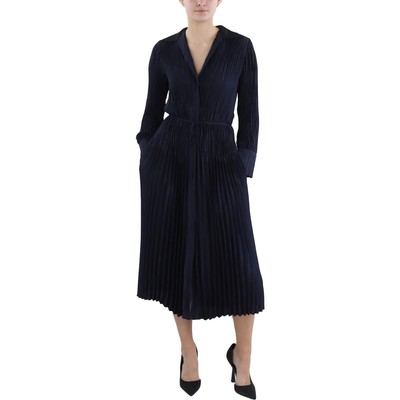 Vince Womens Navy Shutter Pleat Midi Office Shirtdress XS BHFO 8295