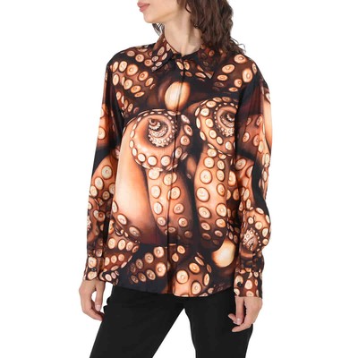 Pre-owned Burberry Silk Twill Octopus Print Long-sleeve Oversized Shirt In Multicolor