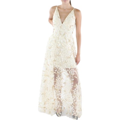 Женское бежевое длинное вечернее платье с аппликацией на груди с подкладкой Xscape 6 BHFO 8013