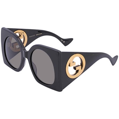 Pre-owned Gucci Grey Butterfly Ladies Sunglasses Gg1254s 001 55 Gg1254s 001 55 In Gray