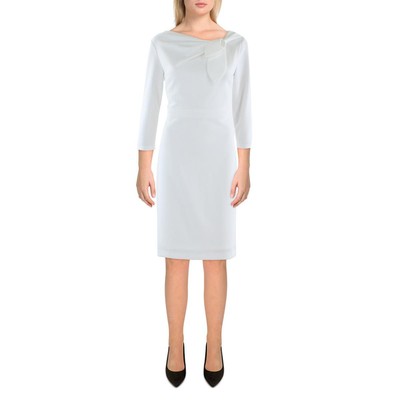 Женское рабочее платье-футляр Calvin Klein из белого крепа с бантиком на шее 14 BHFO 2385