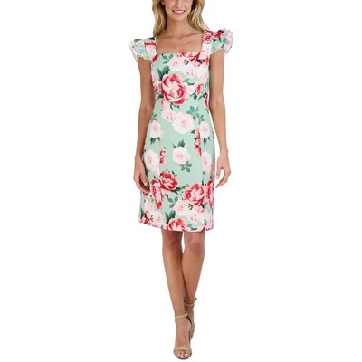 Donna Ricco Womens Green Party Short Floral Sheath Dress 12 BHFO 5274