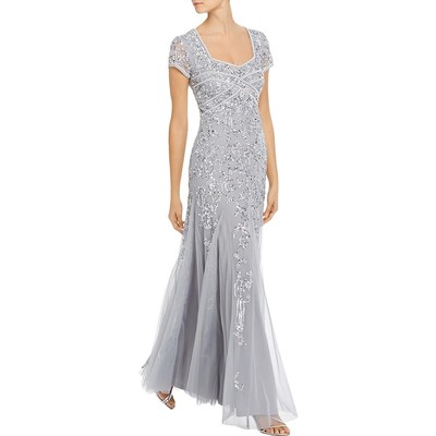

Adrianna Papell Женское Серое Вечернее Платье С Сеткой  BHFO 5277, Silver mist