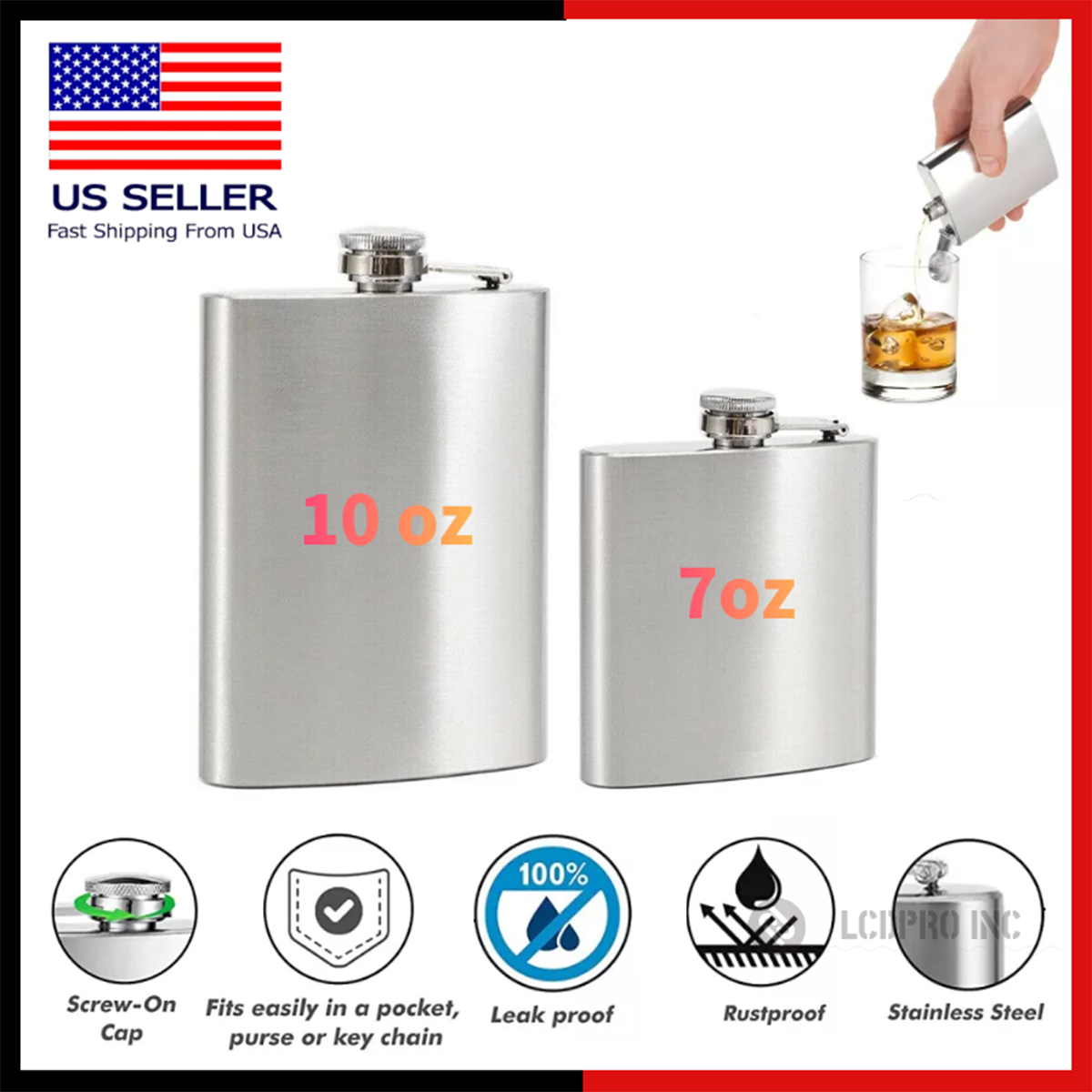 Stainless Steel Liquor Pocket Hip Flask Alcohol Whiskey Screw Cap Flagon 7 10 oz