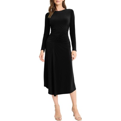 Женское черное миди-платье с круглым вырезом и рюшами Maggy London 10 BHFO 9091