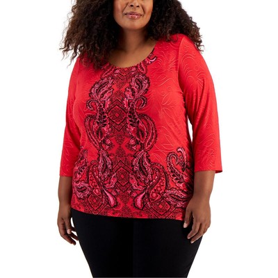 Женская красная жаккардовая трикотажная блузка с принтом JM Collection Top Plus 3X BHFO 4318