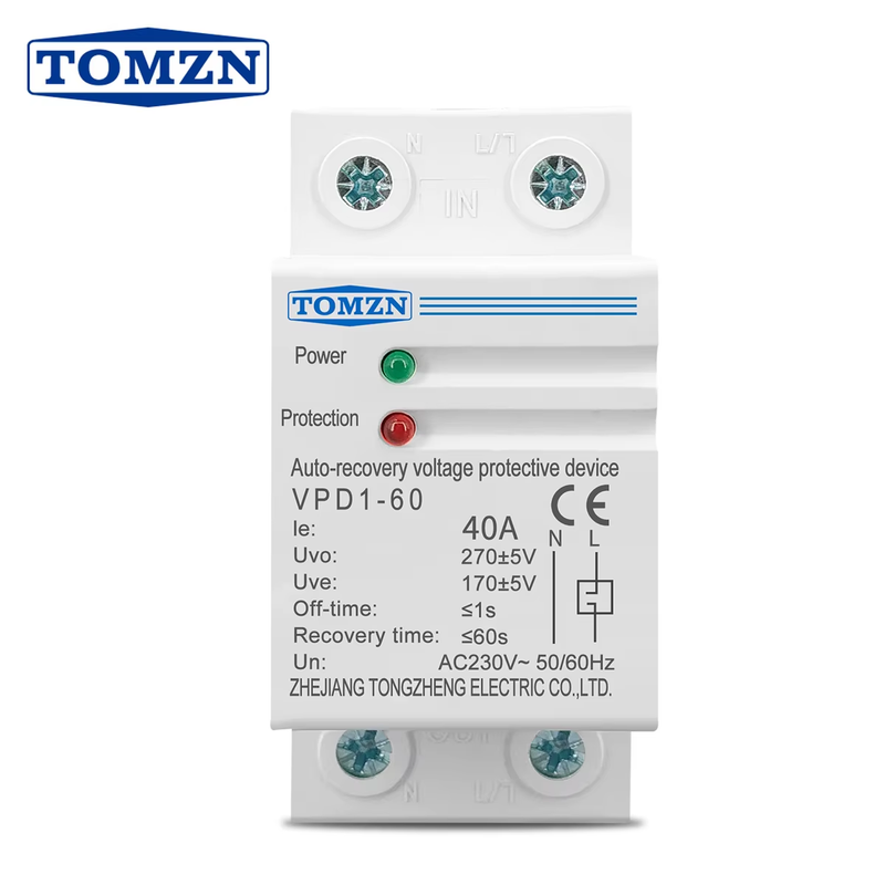 1 pcs 40A 230V Din rail automatic recovery reconnect over voltage and under volt