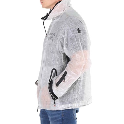 Pre-owned Moncler Men's White Day-namic Crinkled-shell Hooded Rain Jacket