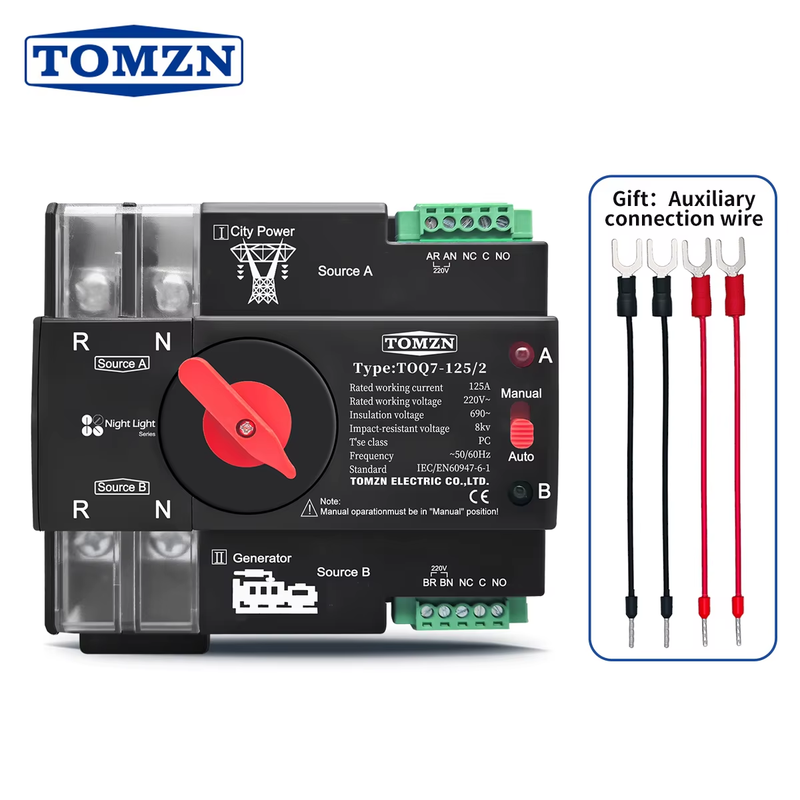 Din Rail ATS 220V 230V Dual Power Automatic Transfer Electrical Selector Switch
