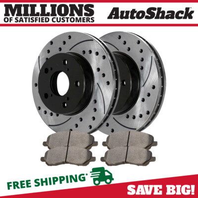 Front Drilled Slotted Brake Rotors Black & Pads for Honda Insight Civic Acura EL