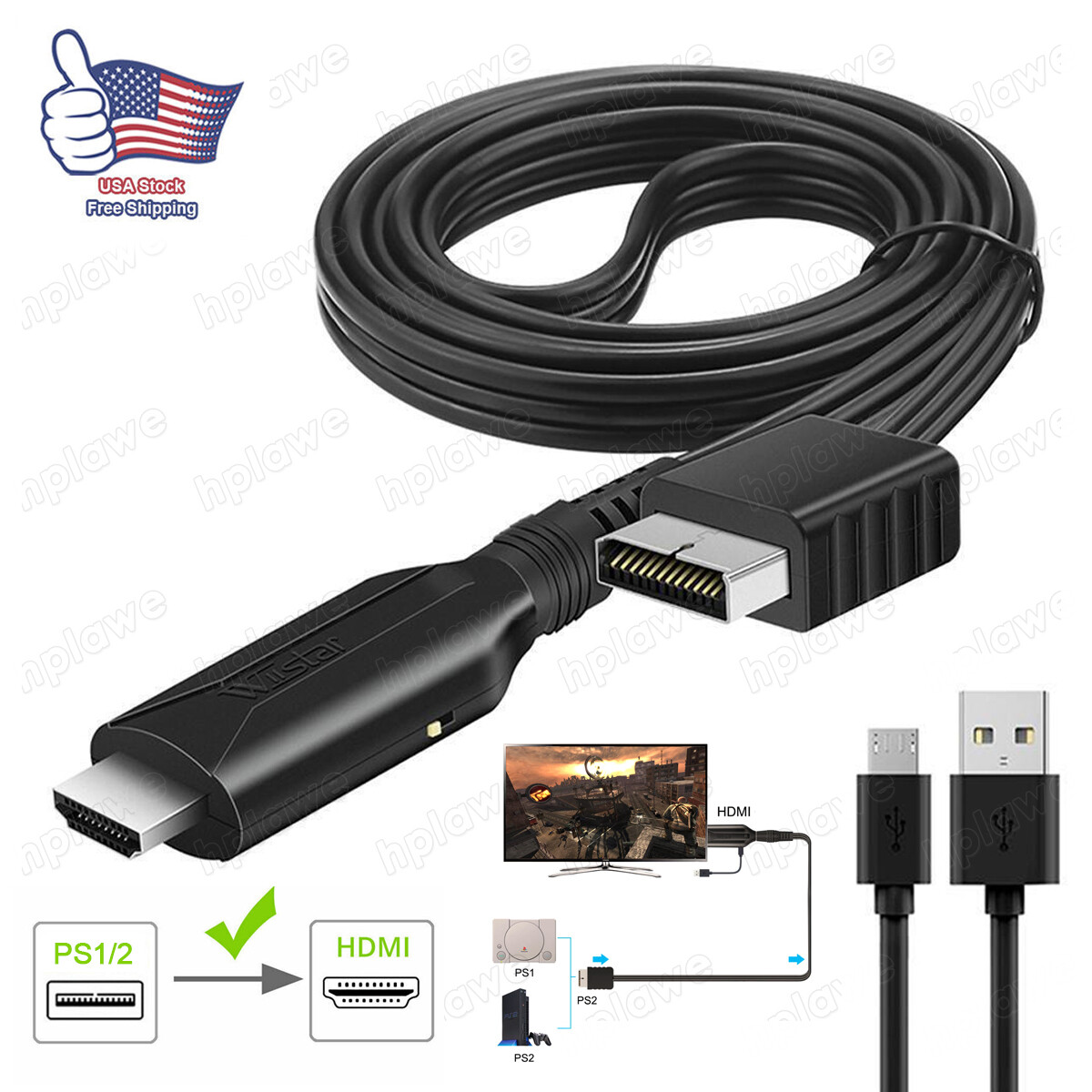 For Sony PS2/PS1 to HDMI Converter Adapter Link Cable HD Lin