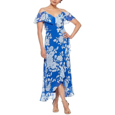 

Женское синее макси-платье с рюшами London Times с принтом Petites  BHFO 0609, Cobalt multi