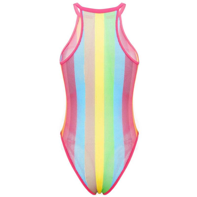 Women Fishnet Rainbow Striped One Piece Monokini See Through Mesh ...