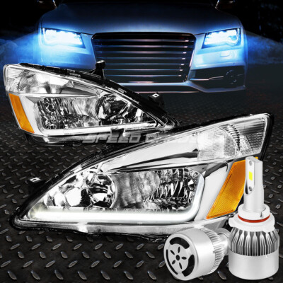 ХРОМИРОВАННАЯ ФАРА + ЯНТАРНЫЙ УГОЛОК + DRL + БЕЛЫЙ СВЕТОДИОД 9006 HID с ВЕНТИЛЯТОРОМ ДЛЯ 03-07 ACCORD UC1