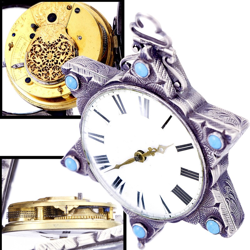 Rare Antique Verge Fusee Pocket Watch with 6 Pointed Star