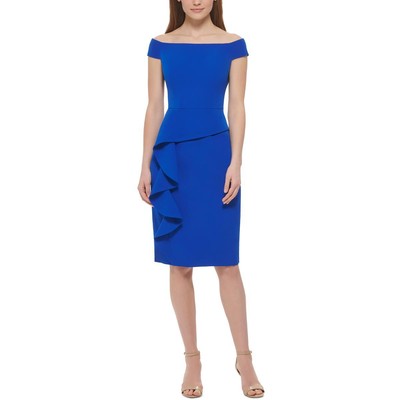 Vince Camuto Womens Blue Cascade Ruffle  Sheath Dress 8 BHFO 6081