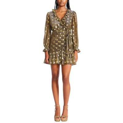 Женское платье Betsey Johnson Mini Party Fit & Flare с золотым металлизированным принтом XL BHFO 4964