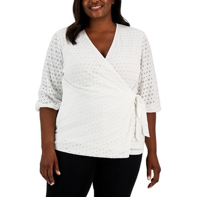 Anne Klein Womens White Lace Faux Wrap Wrap Top Plus 2X BHFO 9219
