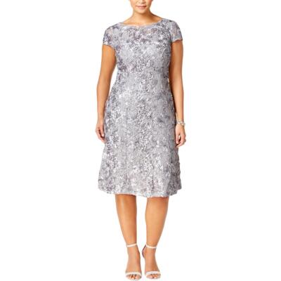Alex Evenings Женское серое кружевное вечернее коктейльное платье с розеткой Plus 14W BHFO 7792