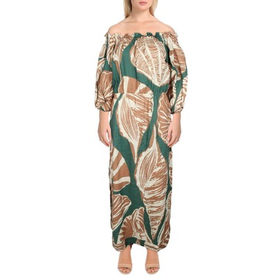 

Johanna Ortiz Женское зеленое дневное платье миди Palomino из органического льна  BHFO 1350, Algea/camel