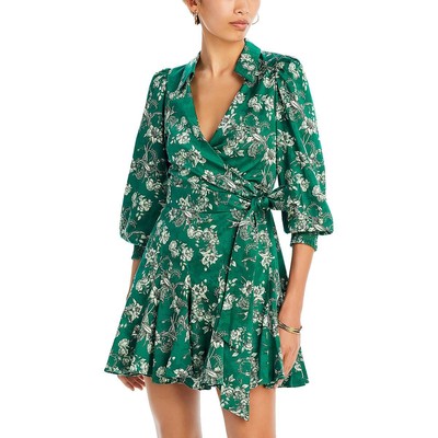 Женское мини-платье с запахом Alice and Olivia, зеленое с цветочным принтом, 0 BHFO 1408