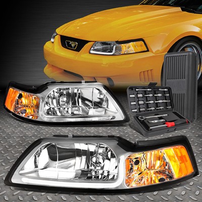 ДЛЯ 99-04 FORD MUSTANG LED DRL ХРОМИРОВАННЫЙ КОРПУС ЯНТАРНЫЕ УГЛОВЫЕ ФАРЫ + НАБОР ИНСТРУМЕНТОВ