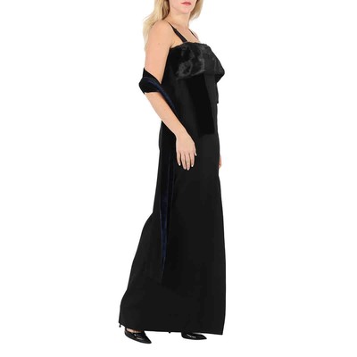 Pre-owned Burberry Ladies Black Faux Fur Detailing Split Velvet Dress