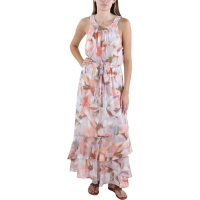 Женское розовое дневное повседневное платье миди с оборками Calvin Klein 12 BHFO 2709