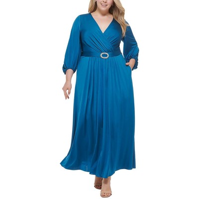 

Женское синее вязаное вечернее платье с длинными рукавами Eliza J Plus  BHFO 0437, Teal