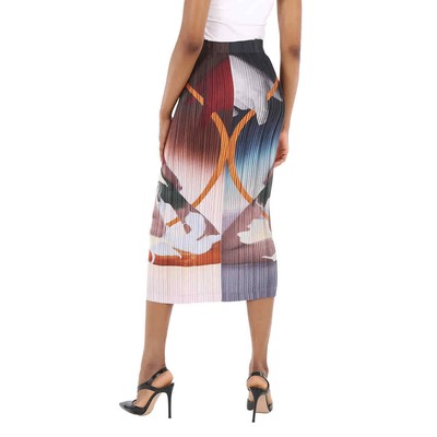 Pre-owned Burberry Ladies Multicolor Meditation Print Satin Plisse Midi Skirt