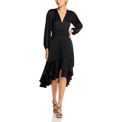 Женское черное миди-платье Steve Madden длиной ниже колена со складками XS BHFO 5406