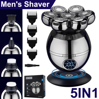 5-in-1 Rotary Electric Shaver 4D Rechargeable Bald Head Hair Beard Trimmer Razor