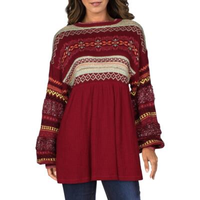 

Free People Womens Cabin Fever Red Waffle Knit Sweater Top  BHFO 4711, Pomegranate wine