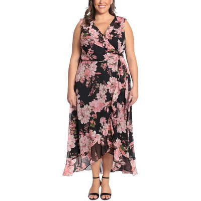 Женское черное длинное платье макси с V-образным вырезом London Times Plus 20W BHFO 2150