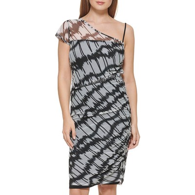 Женское короткое вечернее платье-сорочка из черной сетки DKNY, L BHFO 1083