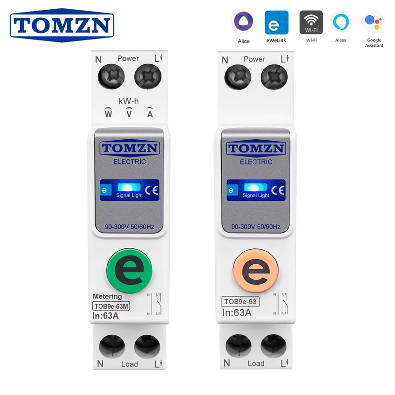 ewelink 1P+N 63A 110V 220V WIFI Smart Switch Energy Meter Kwh Metering Circuit B