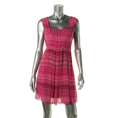 Женское розовое шифоновое повседневное платье Calvin Klein с круглым вырезом горловины Petites 2P BHFO 4493