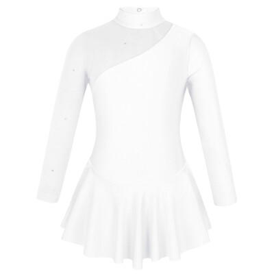 Girls Rhinestone Figure Ice Skating Dress Long Sleeves Dance Gymnastic Leotard