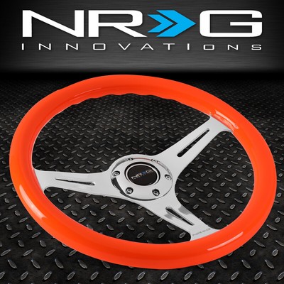 РУЛЕВОЕ КОЛЕСО С ХРОМИРОВАННЫМИ СПИЦАМИ NRG 350MM NEON ORANGE WOOD GRAIN GRIP и КНОПКОЙ ЗВУКОВОГО СИГНАЛА