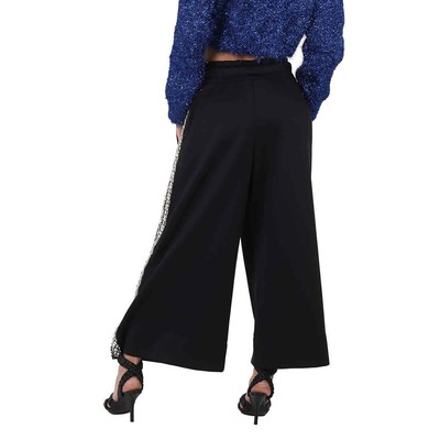 Pre-owned Burberry Ladies Black Crystal Detail Wide-leg Jersey Cropped Track Pants