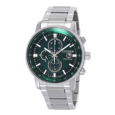 Pre-owned Citizen Chronograph Quartz Green Dial Men's Watch Ca0840-87x