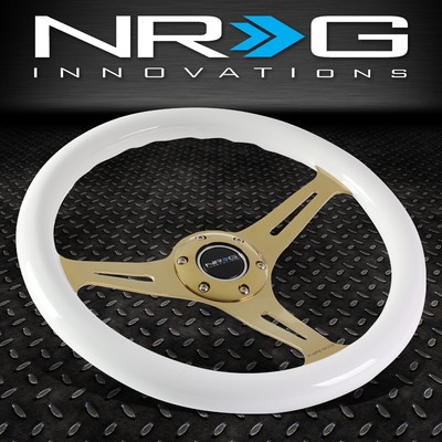 РУЛЕВОЕ КОЛЕСО NRG 350 ММ С РУКОЯТКОЙ ИЗ БЕЛОГО ДЕРЕВА И ХРОМИРОВАННЫМИ ЗОЛОТЫМИ СПИЦАМИ С КНОПКОЙ ЗВУКОВОГО СИГНАЛА