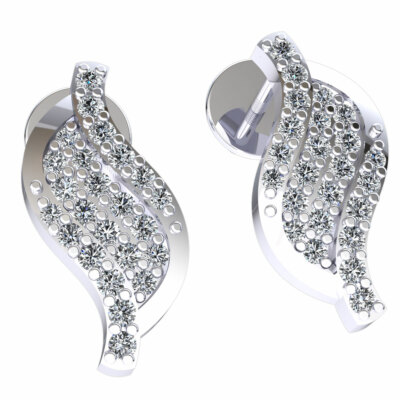 Pre-owned Jewelwesell Genuine 0.2ct Round Cut Diamond Ladies Wavy Pave Earrings Solid 14k Gold In H