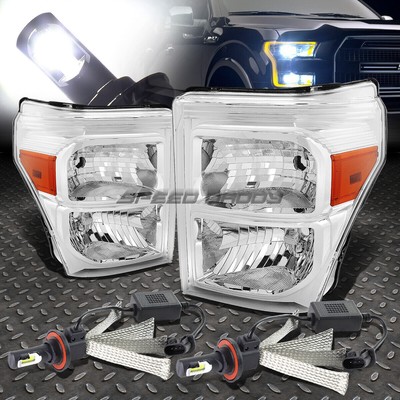 ХРОМИРОВАННЫЙ КОРПУС ФАРЫ + ЯНТАРНЫЙ УГОЛОК + БЕЛАЯ СВЕТОДИОДНАЯ СИСТЕМА 6000K ДЛЯ 11-16 ЧАСОВ SUPERDUTY